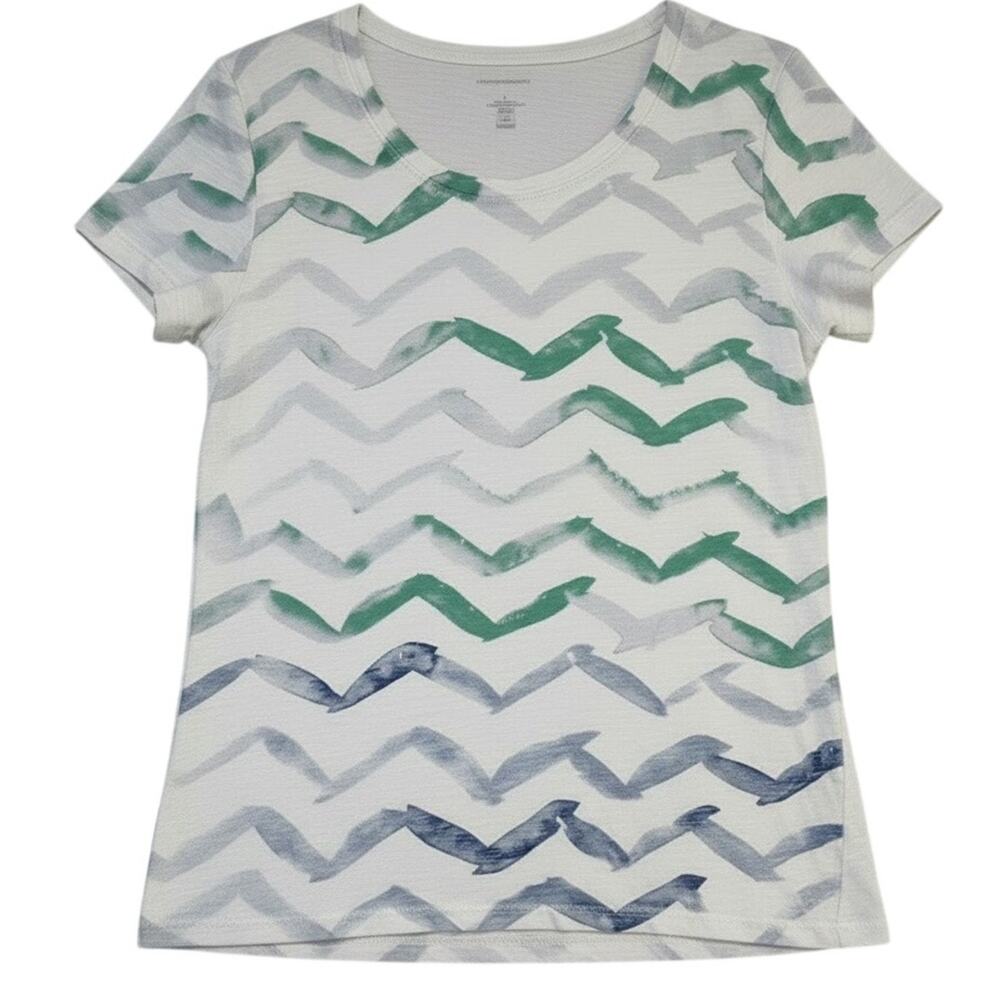 Banana Republic Blue Green Gray Chevron on white Short Sleeve T-Shirt Sz L | GUC